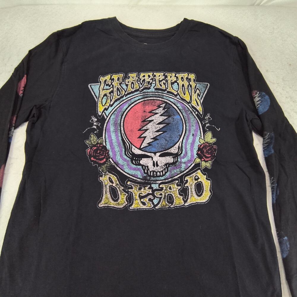 Grateful Dead Band Liquid Blue Long Sleeve Graphic Shirt Mens Size S Black